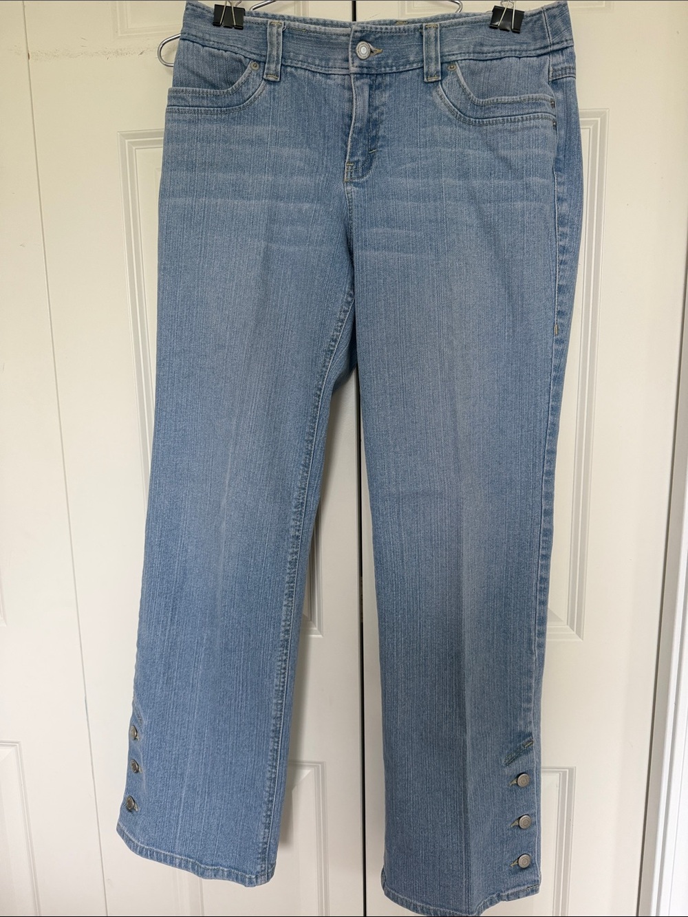 LOFT Light Wash Wide-Leg Jeans with Button Hem